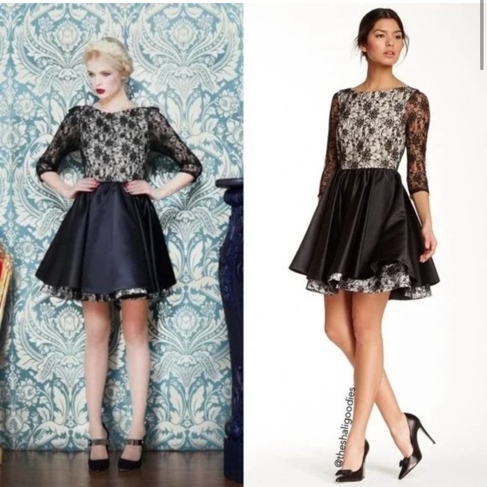 Alice + Olivia XS Black Lace Katelin Mini Dress Romantic, Fit & Flare Formal